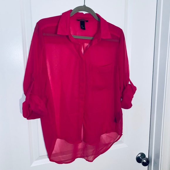 H&M Tops - H&M Sheer Pink Utility Button Down Blouse